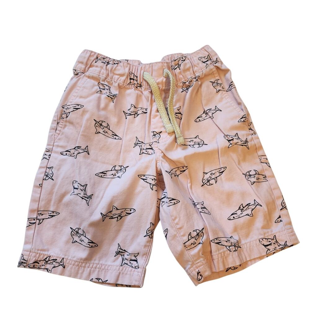 Arizona Boys Bermuda Shorts Size 10 Pink Skark Pattern Drawstring Chino